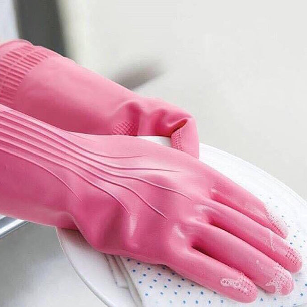 Găng Tay Cao Su Tự Nhiên (Xếp Ly) - 39cm - Màu Hồng - ETM801P, Găng Tay Cao Su Tự Nhiên (Xếp Ly) - 39cm - Màu Hồng - ETM801P